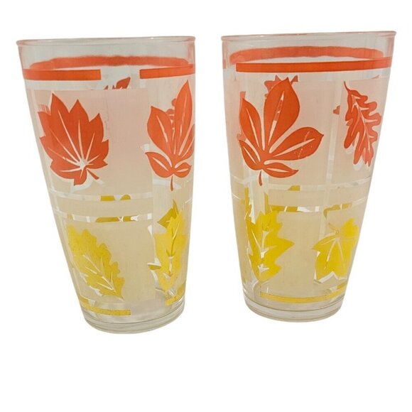 Hazel Atlas Frosted Fall Leaves Large 22 Oz Tumbler Drinking Glasses – Set of 2 - Picture 1 of 17